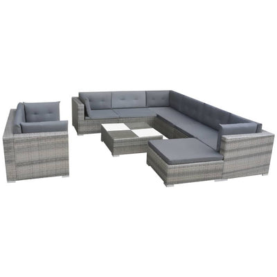 Dealsmate  10 Piece Garden Lounge Set with Cushions Poly Rattan Grey
