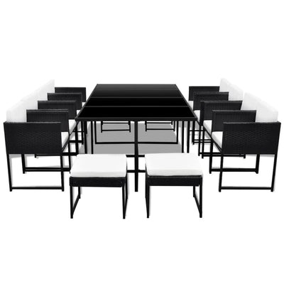 Dealsmate  13 Piece Outdoor Dining Set with Cushions Poly Rattan Black