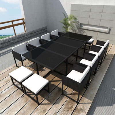 Dealsmate  13 Piece Outdoor Dining Set with Cushions Poly Rattan Black