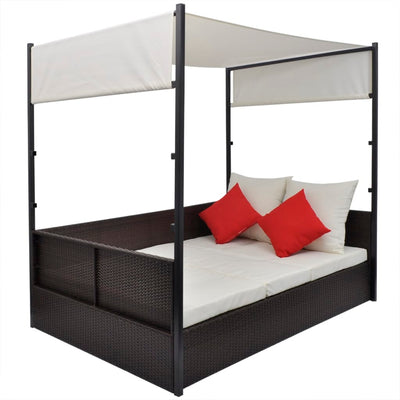 Dealsmate  Garden Bed with Canopy Brown 190x130 cm Poly Rattan