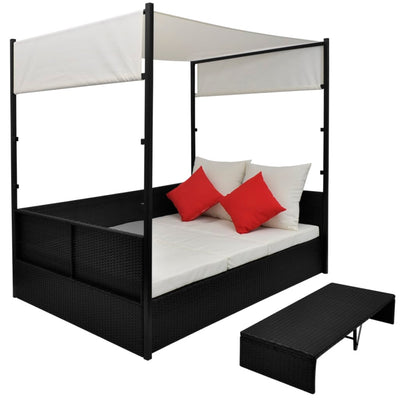Dealsmate  Garden Bed with Canopy Black 190x130 cm Poly Rattan