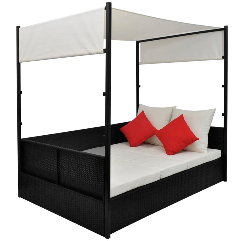 Dealsmate  Garden Bed with Canopy Black 190x130 cm Poly Rattan