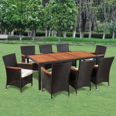 Dealsmate  9 Piece Outdoor Dining Set with Cushions Poly Rattan
