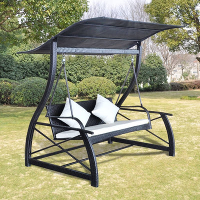 Dealsmate  Garden Swing Bench Poly Rattan Black 167x130x178 cm