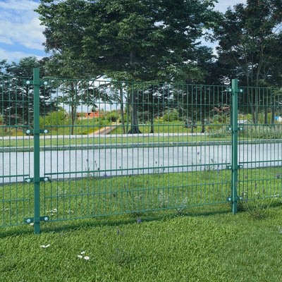 Dealsmate  Fence Panel with Posts Powder-coated Iron 6x1.2 m Green