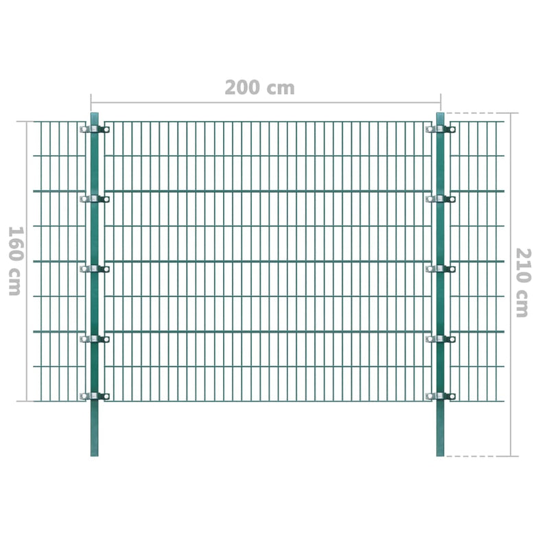 Dealsmate  Fence Panel with Posts Powder-coated Iron 6x1.6 m Green