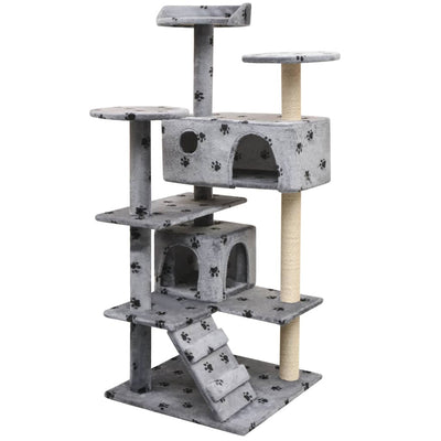 Dealsmate  Cat Tree with Sisal Scratching Posts 125 cm Paw Prints Grey