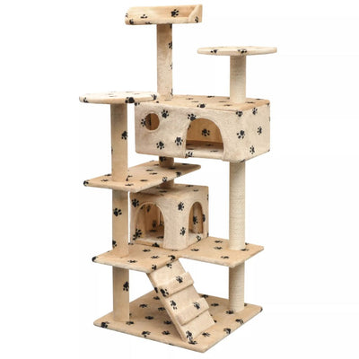 Dealsmate  Cat Tree with Sisal Scratching Posts 125 cm Paw Prints Beige