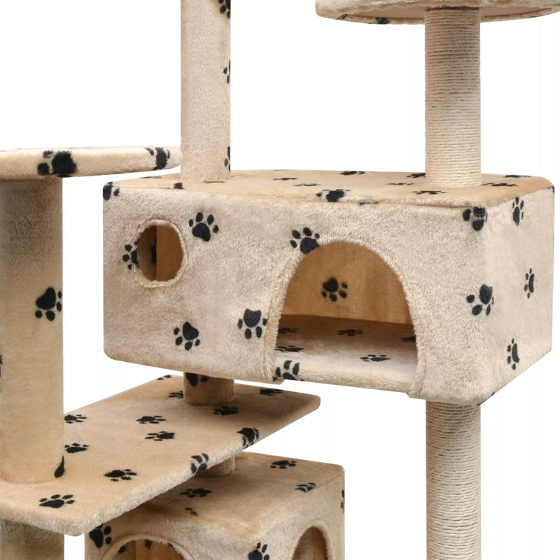 Dealsmate  Cat Tree with Sisal Scratching Posts 125 cm Paw Prints Beige