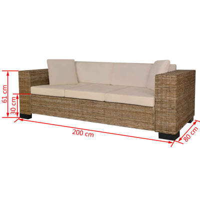 Dealsmate  Eight Piece 3-Seater Sofa Set Real Rattan