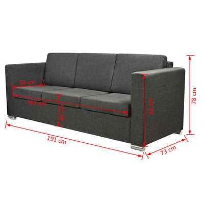Dealsmate  3-Seater Sofa Fabric Dark Grey