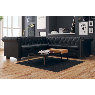 Dealsmate  Chesterfield Corner Sofa 5-Seater Artificial Leather Black