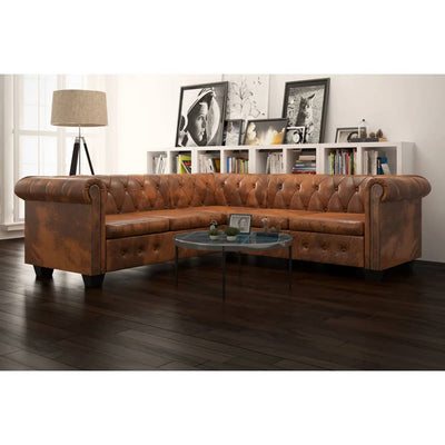 Dealsmate  Chesterfield Corner Sofa 5-Seater Artificial Leather Brown
