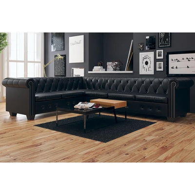 Dealsmate  Chesterfield Corner Sofa 6-Seater Artificial Leather Black