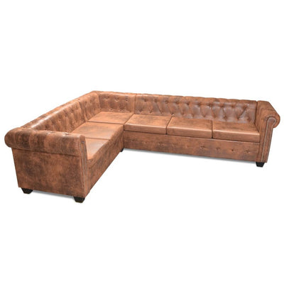 Dealsmate  Chesterfield Corner Sofa 6-Seater Artificial Leather Brown
