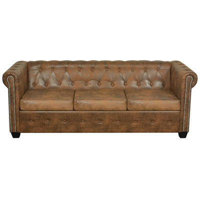 Dealsmate  Chesterfield Sofa 3-Seater Artificial Leather Brown