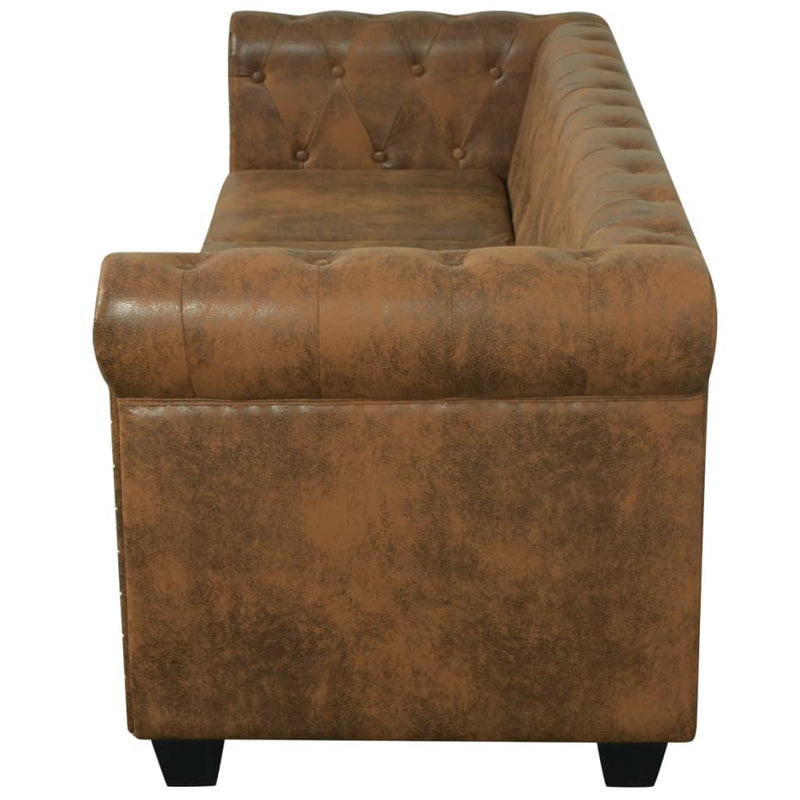 Dealsmate  Chesterfield Sofa 3-Seater Artificial Leather Brown