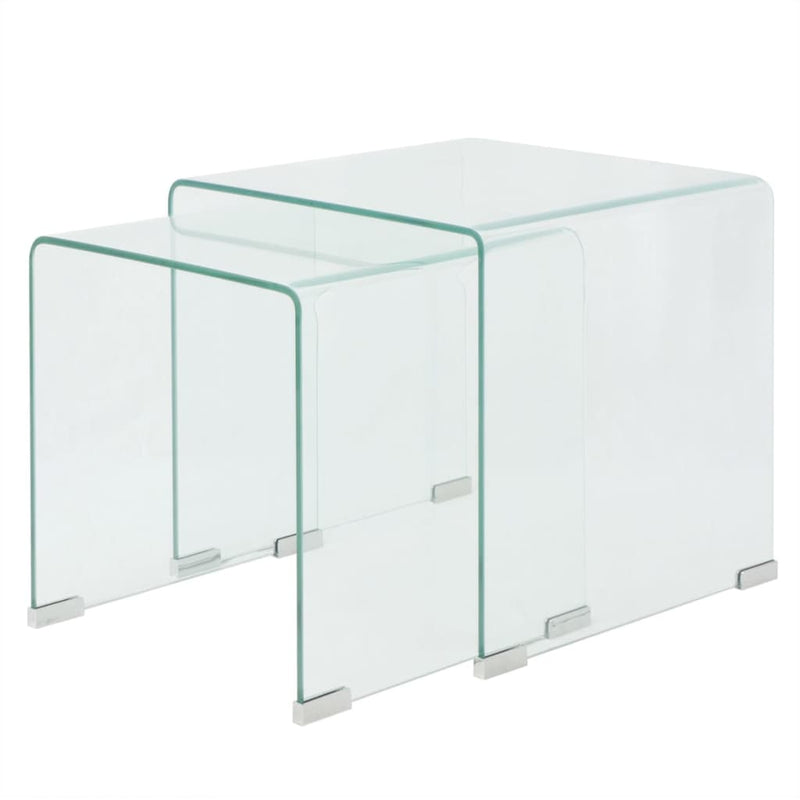 Dealsmate  Two Piece Nesting Table Set Tempered Glass Clear