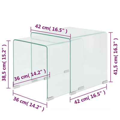 Dealsmate  Two Piece Nesting Table Set Tempered Glass Clear