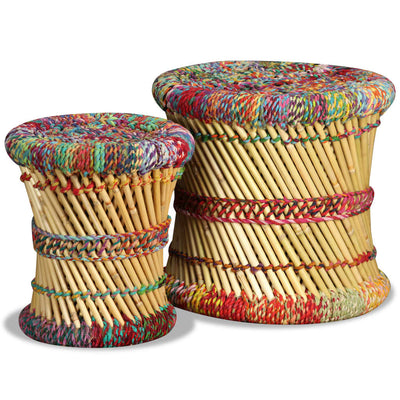 Dealsmate  Stools with Chindi Details 2 pcs Multicolour Bamboo