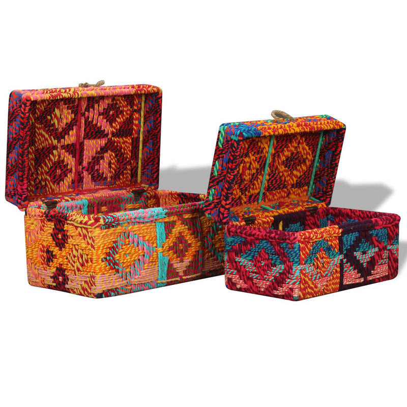 Dealsmate  Storage Boxes Set of 2 Chindi Fabric Multicolour