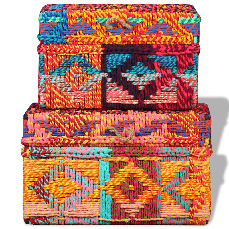 Dealsmate  Storage Boxes Set of 2 Chindi Fabric Multicolour