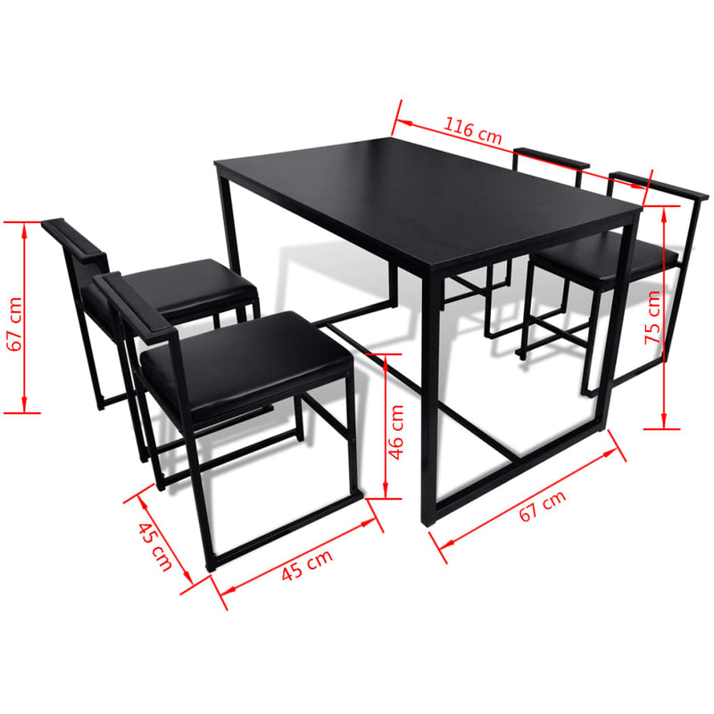 Dealsmate  5 Piece Dining Table and Chair Set Black