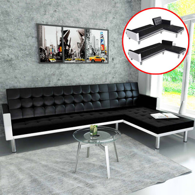 Dealsmate  L-shaped Sofa Bed Faux Leather Black