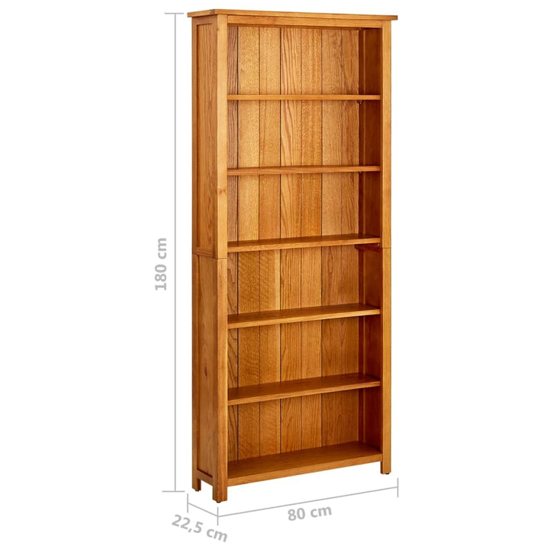 Dealsmate  6-Tier Bookcase 80x22.5x180 cm Solid Oak Wood