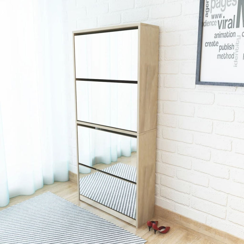 Dealsmate  Shoe Cabinet 4-Layer Mirror Oak 63x17x134 cm