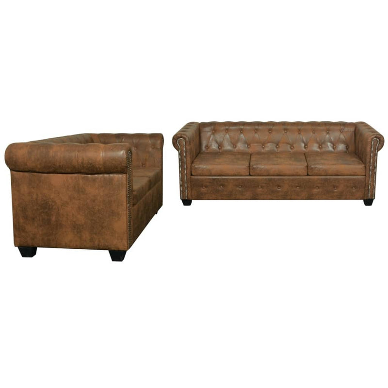 Dealsmate  Chesterfield 2-Seater and 3-Seater Sofa Set Brown