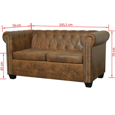 Dealsmate  Chesterfield 2-Seater and 3-Seater Sofa Set Brown