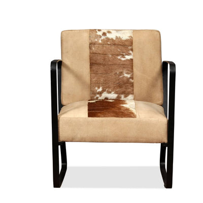 Dealsmate  Lounge Chair Cream Genuine Goatskin and Canvas