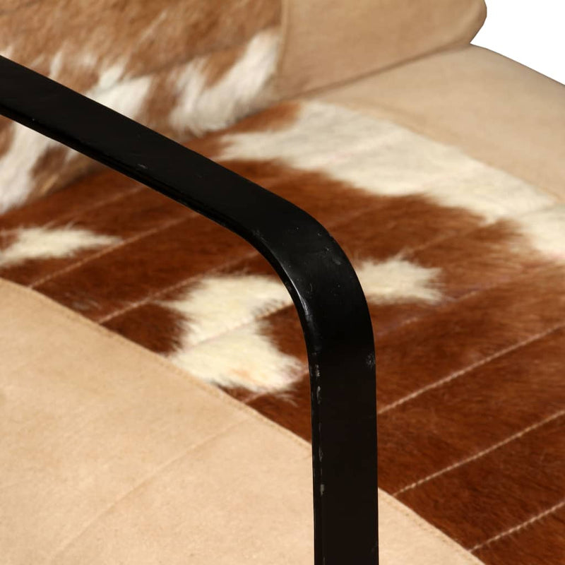 Dealsmate  Lounge Chair Cream Genuine Goatskin and Canvas