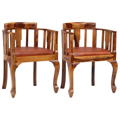 Dealsmate  Dining Chairs 2 pcs Real Leather and Solid Sheesham Wood