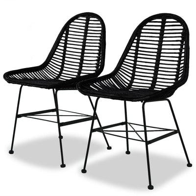 Dealsmate  Dining Chairs 2 pcs Black Natural Rattan