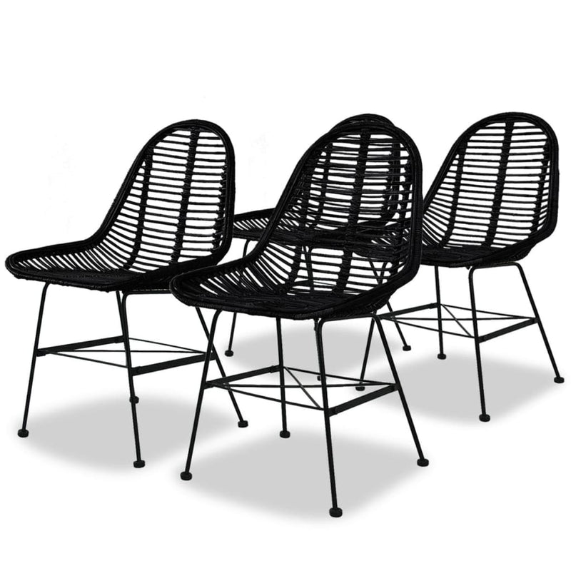 Dealsmate  Dining Chairs 4 pcs Black Natural Rattan