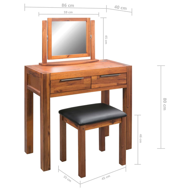 Dealsmate  Dressing Table with Stool and Mirror Solid Acacia Wood