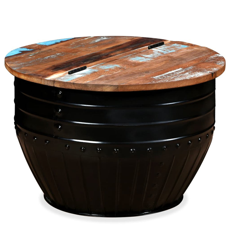 Dealsmate  Coffee Table Solid Reclaimed Wood Black Barrel Shape