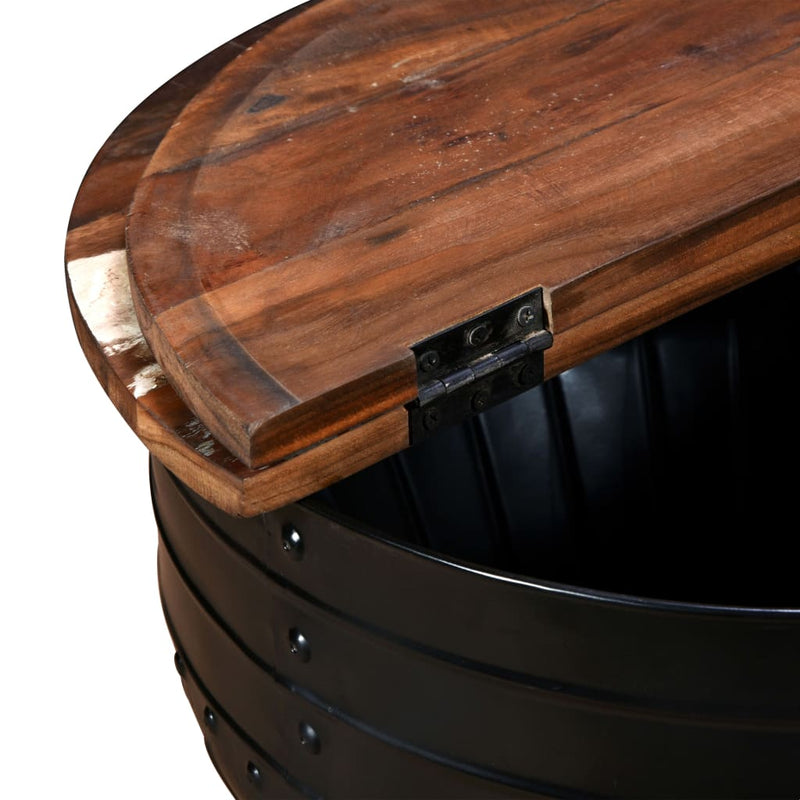 Dealsmate  Coffee Table Solid Reclaimed Wood Black Barrel Shape
