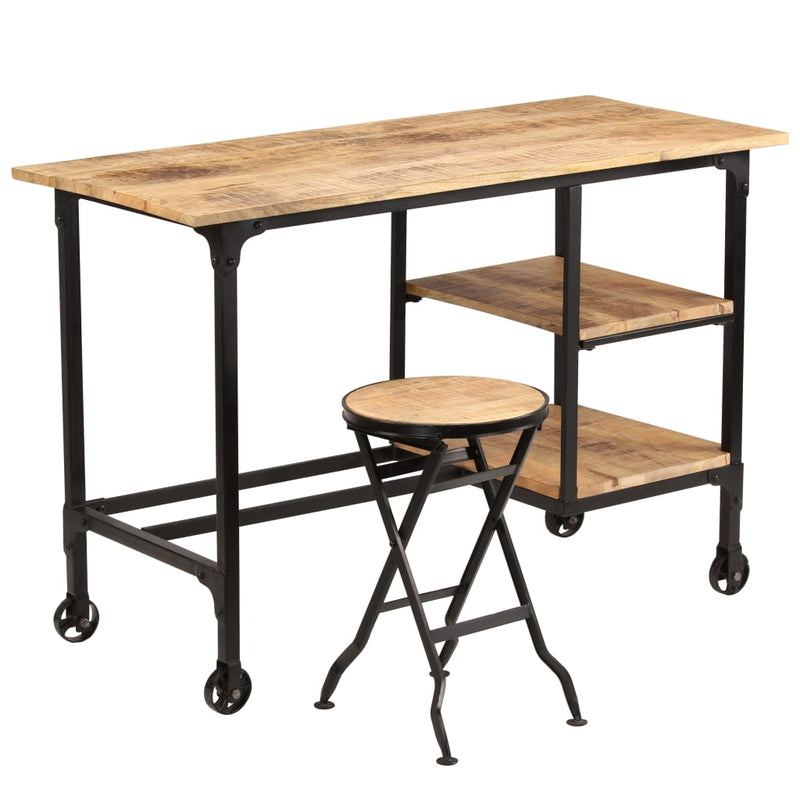 Dealsmate  Desk with Folding Stool Solid Mango Wood 115x50x76 cm
