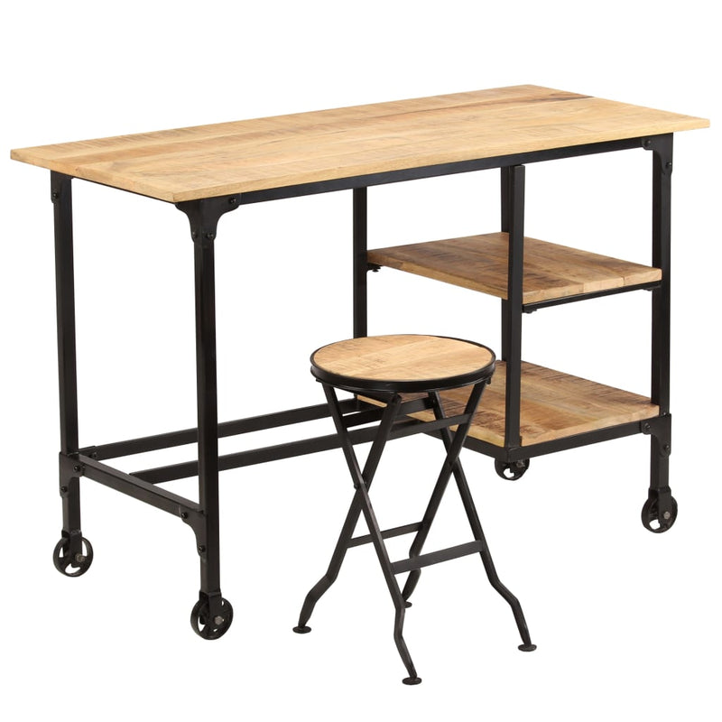 Dealsmate  Desk with Folding Stool Solid Mango Wood 115x50x76 cm