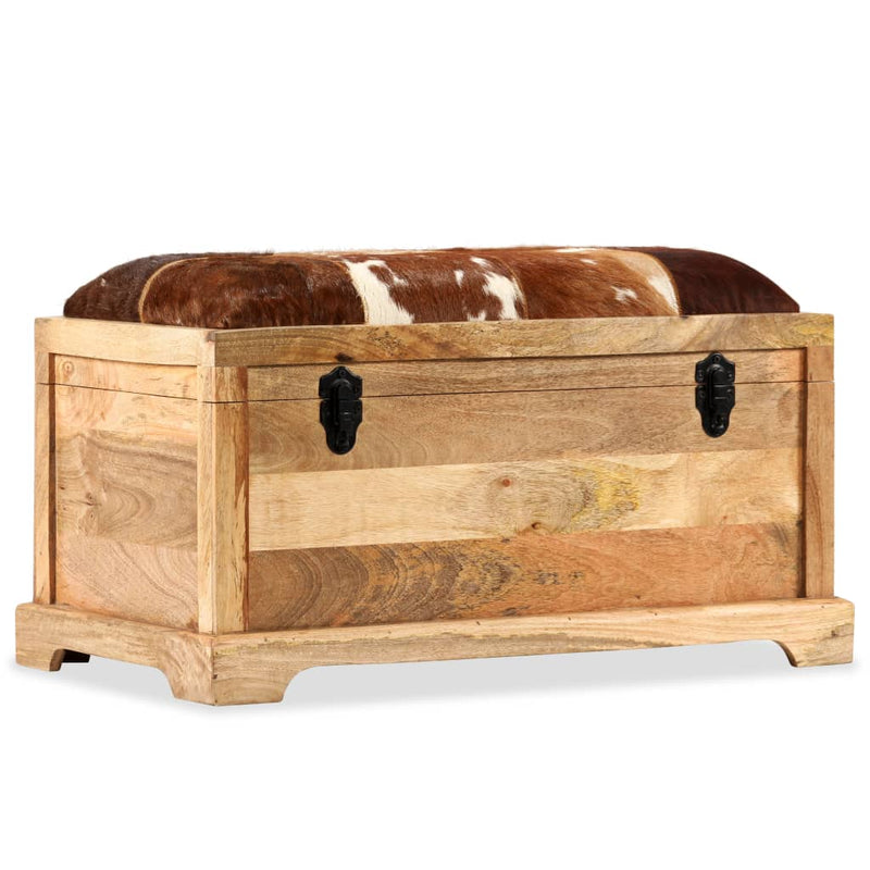 Dealsmate  Storage Bench Genuine Leather and Solid Mango Wood 80x44x44 cm
