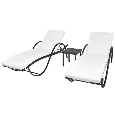Dealsmate  Sun Loungers 2 pcs with Table Poly Rattan Black (42884+42886)