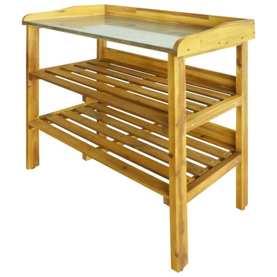 Dealsmate  Potting Bench with 2 Shelves Solid Acacia Wood and Zinc