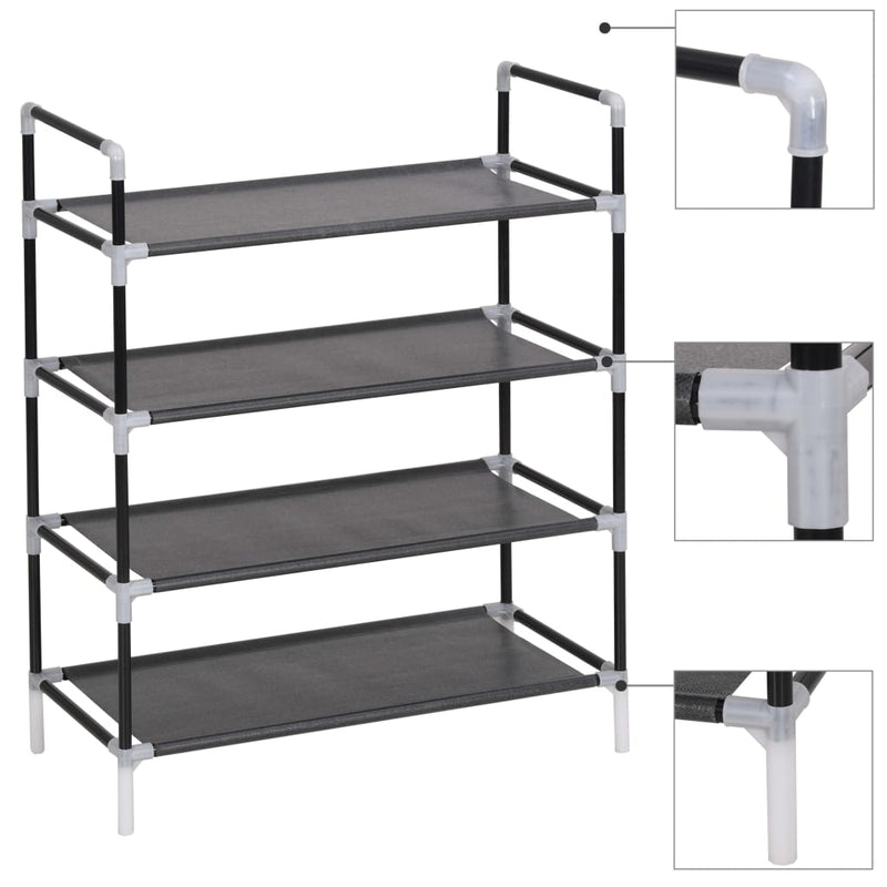 Dealsmate  Shoe Rack with 4 Shelves Metal and Non-woven Fabric Black