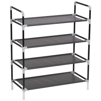 Dealsmate  Shoe Rack with 4 Shelves Metal and Non-woven Fabric Black