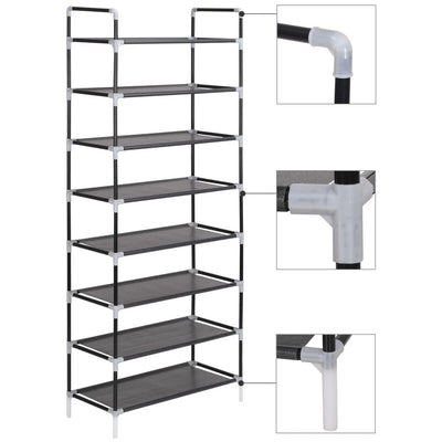 Dealsmate  Shoe Rack with 8 Shelves Metal and Non-woven Fabric Black
