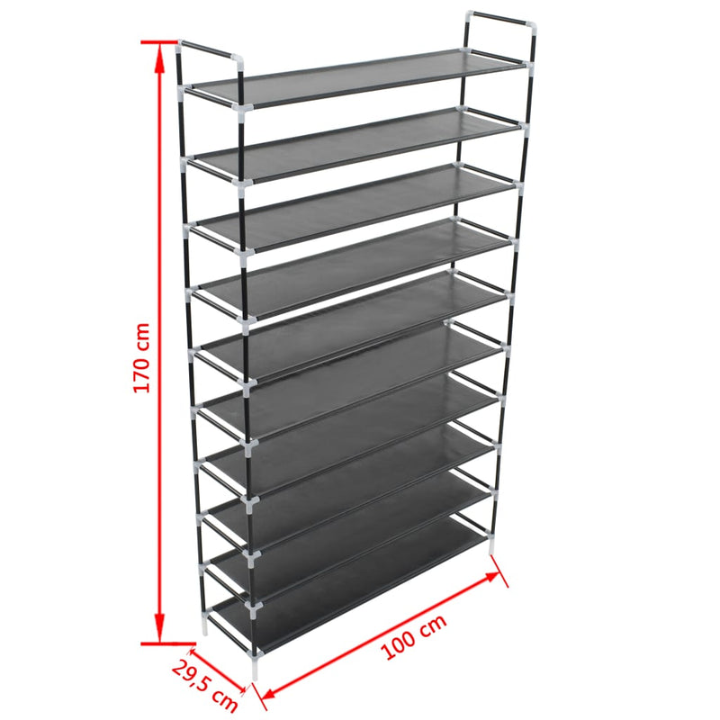 Dealsmate  Shoe Rack with 10 Shelves Metal and Non-woven Fabric Black