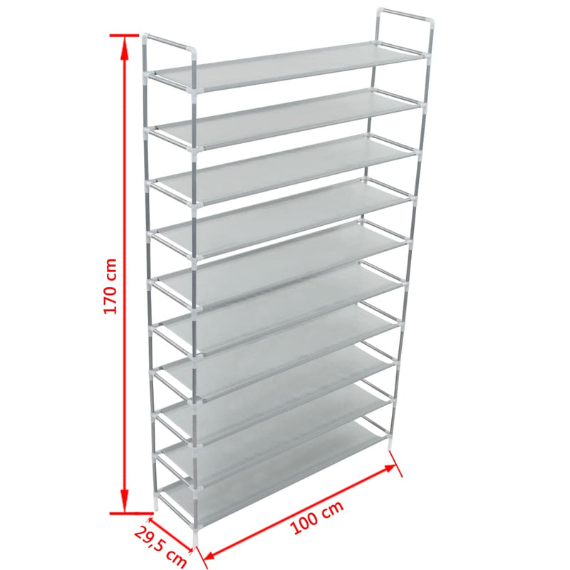 Dealsmate  Shoe Rack with 10 Shelves Metal and Non-woven Fabric Silver